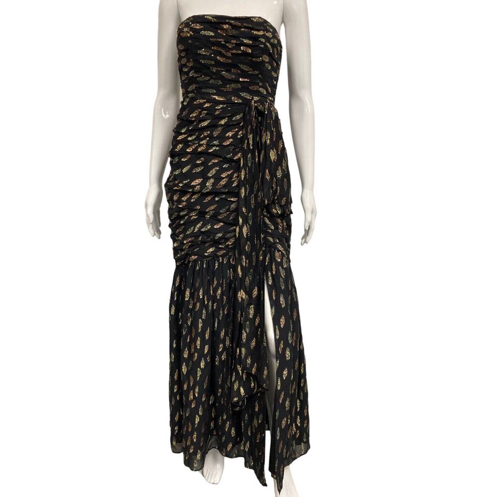 SHOSHANNA Black Metallic Embroidered Strapless Evening Maxi Gown Dress Size 0 - Picture 2 of 8